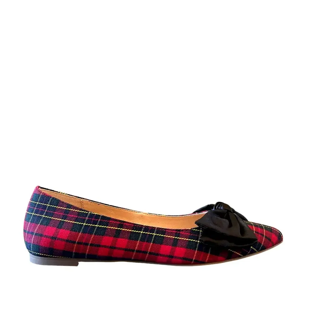 Jack Rogers Debra Bow Ballet Flats Red Plaid Pointed Toe Women's US 8 NEW